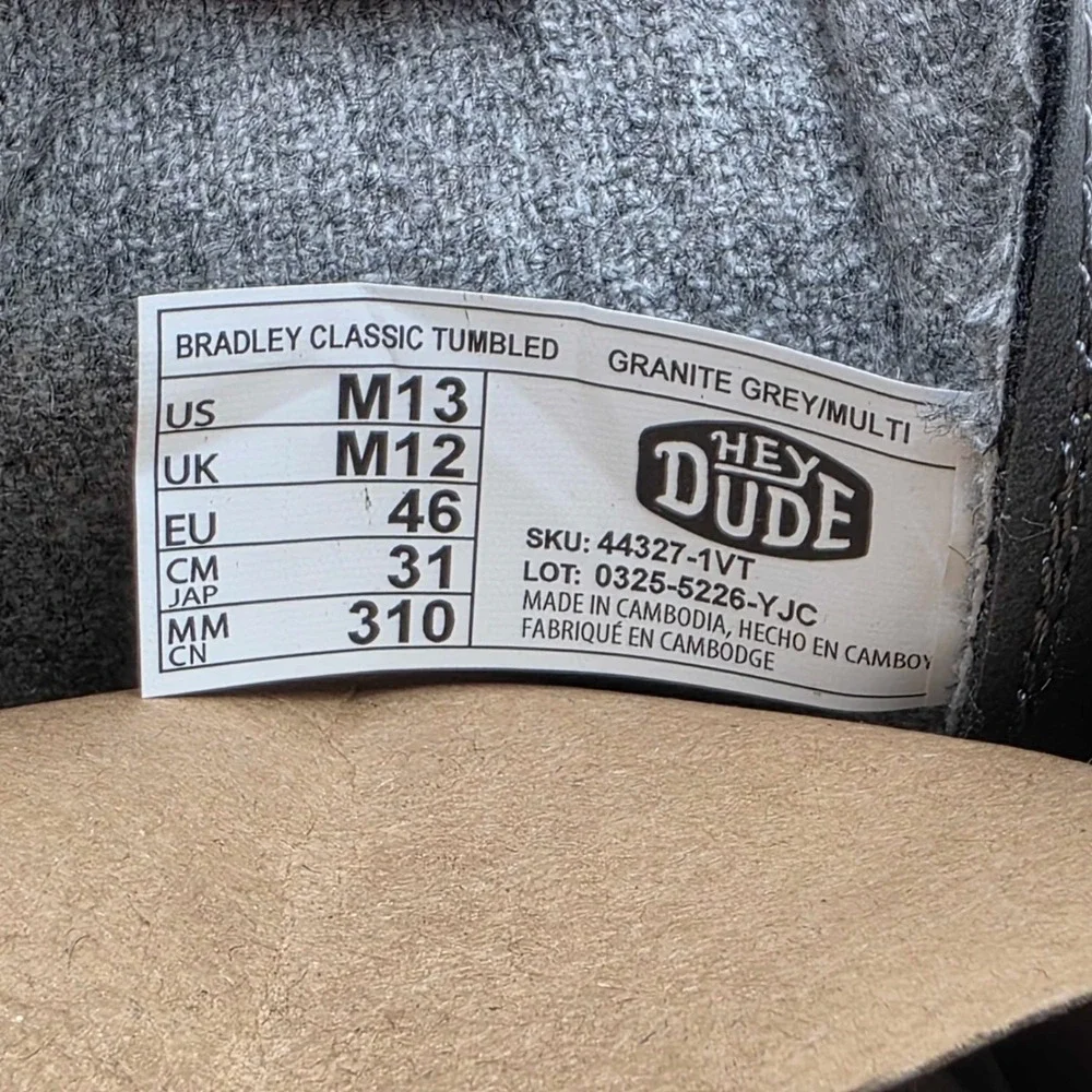 Hey Dude Bradley Classic Tumbled Hiking Boots Men's Size 13 Granite Grey NWT